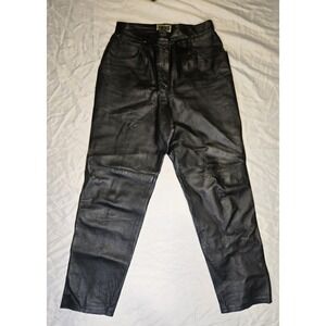 Vintage Forenza Leather Pants Womens Size 12 Black High Rise Disco Biker See Pic